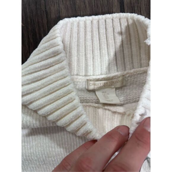 Christian Siriano White Christmas Argyle turtle Neck Ribbed Cuff Sweater Size L - Picture 9 of 13